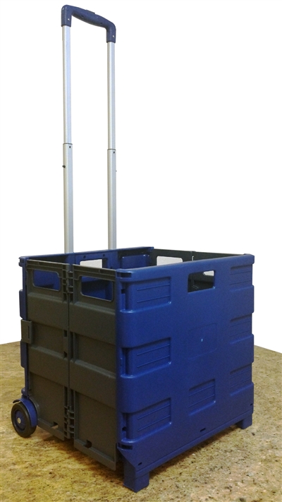 Large Folding Rolling Crate, Portable Folding Cart - Blue/Gray