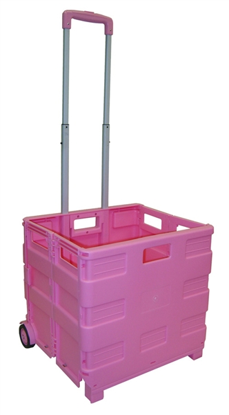 Large Pink Folding Cart, Rolling Crate